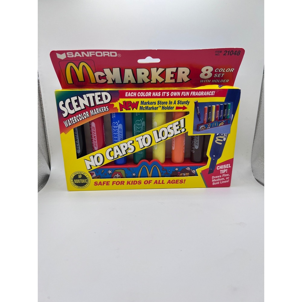 McDonald's McMarkers Set Of 8 Scented Watercolor Markers W Holder 1994 NOS (1)